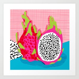 Hard Core - memphis throwback retro neon tropical fruit dragonfruit exotic 1980s 80s style pop art Art Print