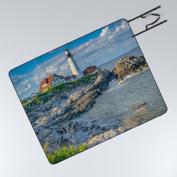 Ocean Beach New England Lighthouse Portland Landscape Picnic Blanket