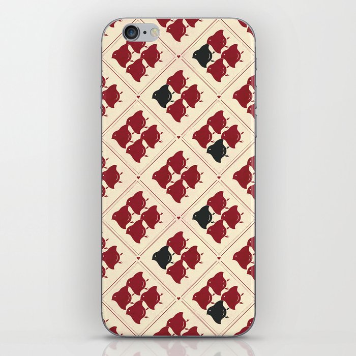 Japanese Traditional Red Chick Pattern in Light Yellow Background, Digital Illustration iPhone Skin