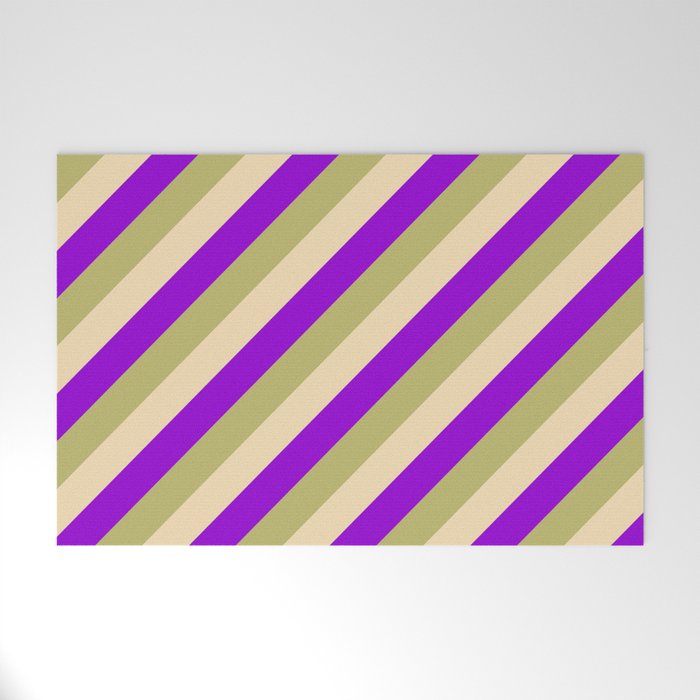 Dark Khaki, Tan, and Dark Violet Colored Striped Pattern Welcome Mat