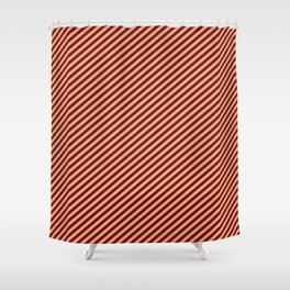 [ Thumbnail: Tan and Dark Red Colored Stripes Pattern Shower Curtain ]