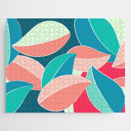 Soft Colorful Leaves Foliage Abstract Nature Art Drawing In Tropical Essence Color Palette Jigsaw Puzzle