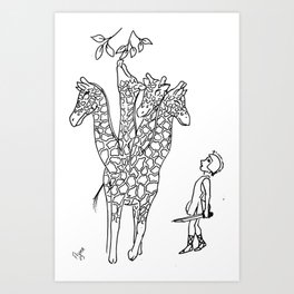 Giraffe Hydra - Black and White Art Print