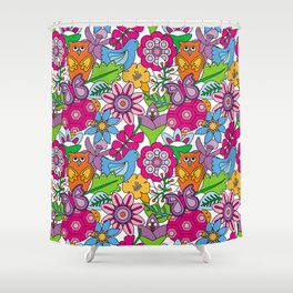 Colorful animals and flowers vintage seamless pattern Shower Curtain