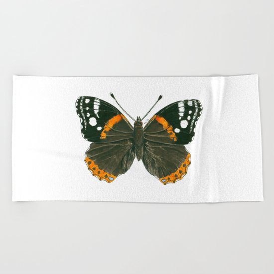 Admiral butterfly ink illustration Beach Towel