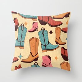 Colorful Cowboy Boots Pattern Throw Pillow