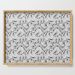 Flowz  - abstract organic doodle lineart in black and white Serving Tray
