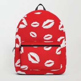 Lipstick kisses on red background. Digital Illustration background Backpack