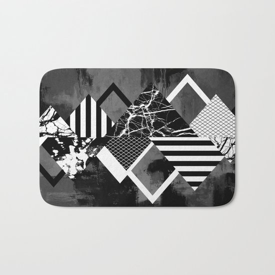 STAND OUT! In Black And White - Abstract, textured geometry! Bath Mat