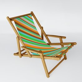 [ Thumbnail: Eye-catching Turquoise, Lime Green, Grey, Dark Orange & Brown Colored Lines/Stripes Pattern Sling Chair ]