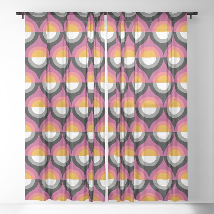 Retro Geometric Teardrop Pattern - Optimism and Pessimism - Sunset Colors Sheer Curtain