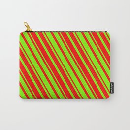 [ Thumbnail: Chartreuse & Red Colored Lines Pattern Carry-All Pouch ]