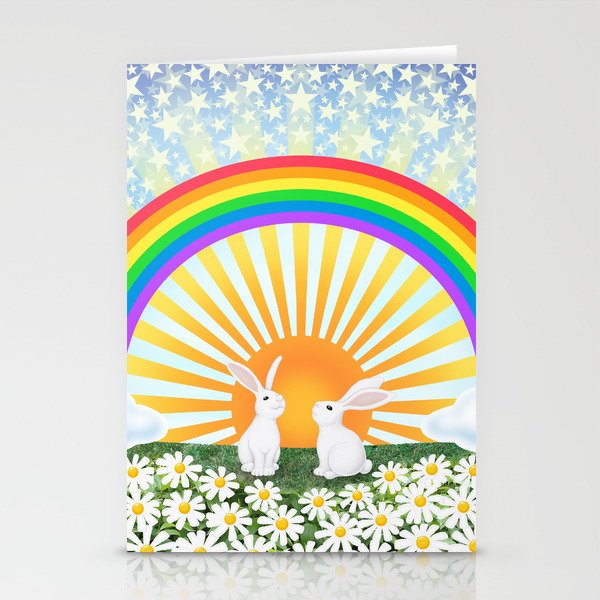 rainbow, sunshine, bunnies, & daisies Stationery Cards