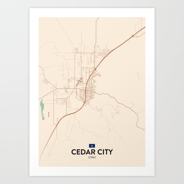 Cedar City, Utah, United States - Vintage City Map Art Print