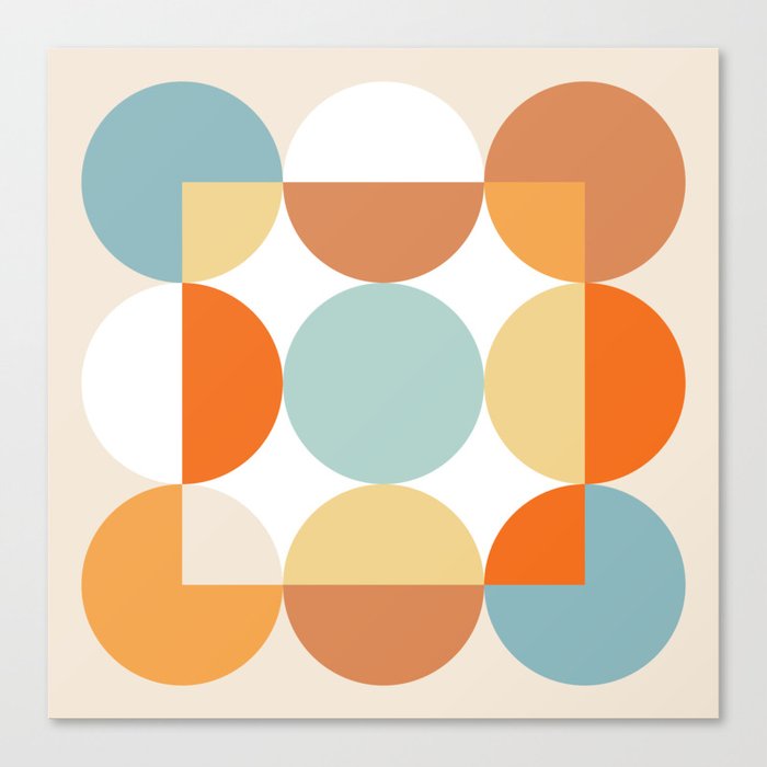 Colourful Dots and Square 2 - Geometric Summer blue Canvas Print