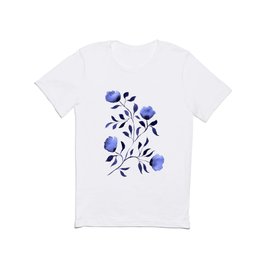 Happy Blue watercolor floral  T Shirt