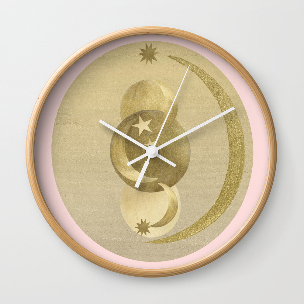 Blush Gold Moon And Stars 1 Decor Art Society6 Wall Clock By