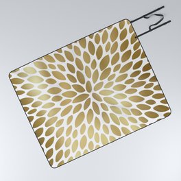Floral Bloom White and Gold Picnic Blanket