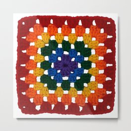 Rainbow Pride Vintage Crochet Granny Square Metal Print