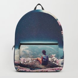 My World Blossomed when I Loved You Backpack | Color, Space, Collage, Pastel, Romantic, Popart, Pink, Retrofuture, Earth, Stars 