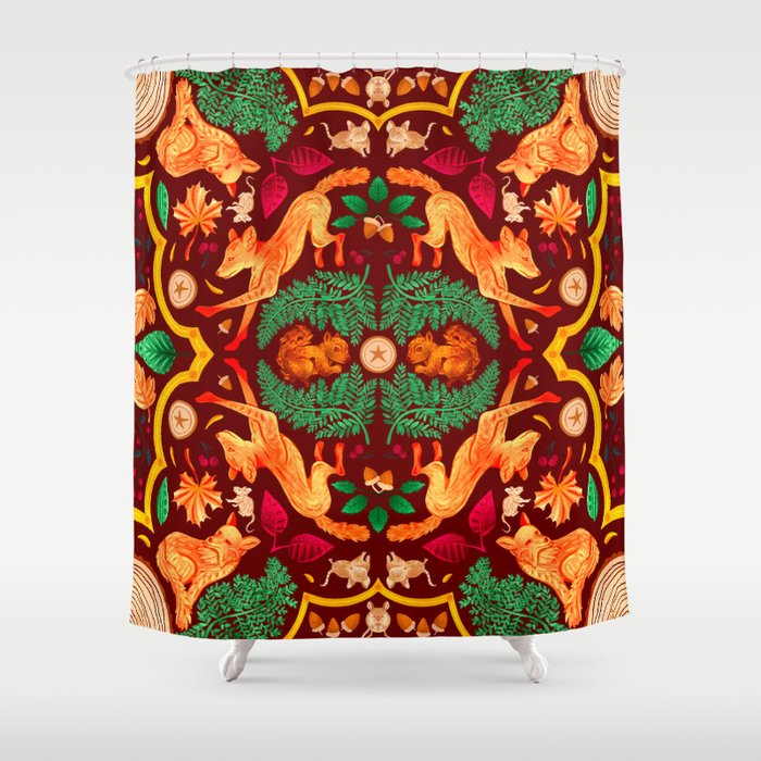 Autumn Vibes Fox Chase Shower Curtain