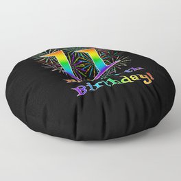 [ Thumbnail: 11th Birthday - Fun Rainbow Spectrum Gradient Pattern Text, Bursting Fireworks Inspired Background Floor Pillow ]
