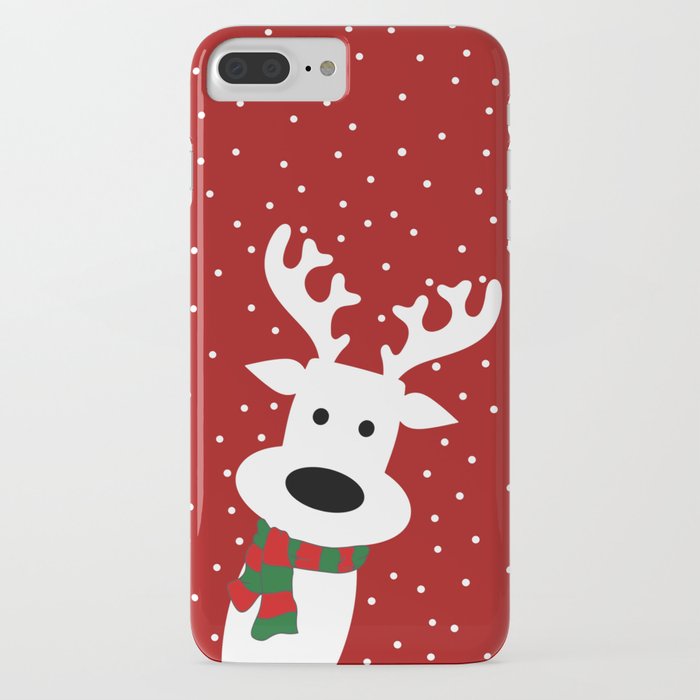 reindeer in a snowy day (red) iphone case