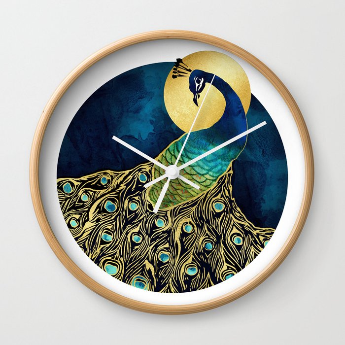 Golden Peacock Wall Clock