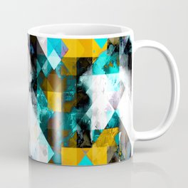 geometric pixel square pattern abstract background in blue yellow black Mug