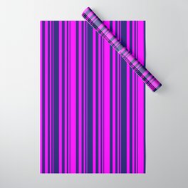[ Thumbnail: Midnight Blue & Fuchsia Colored Lines Pattern Wrapping Paper ]