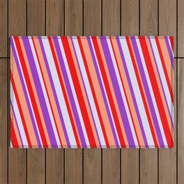 [ Thumbnail: Red, Lavender, Dark Orchid & Light Salmon Colored Pattern of Stripes Outdoor Rug ]