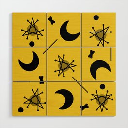 Moons & Stars Atomic Era Abstract Yellow Wood Wall Art