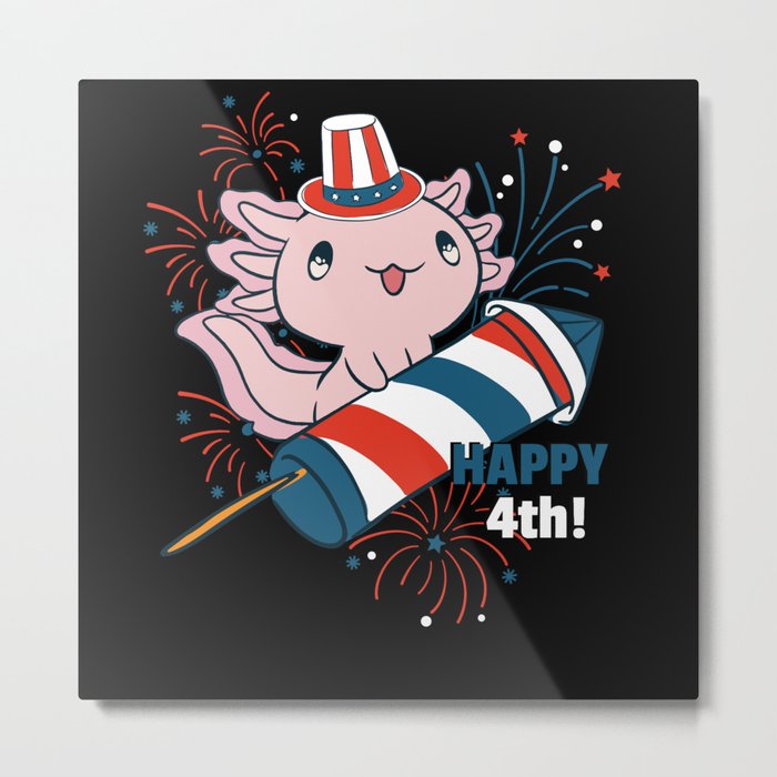 Happy 4th Cute Axolotl With Fireworks America Metal Print