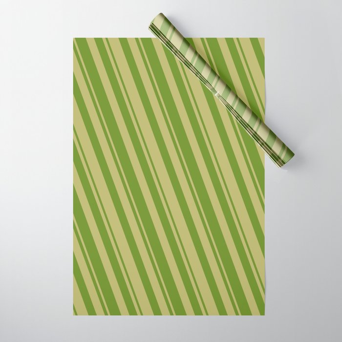 Dark Khaki and Green Colored Striped/Lined Pattern Wrapping Paper