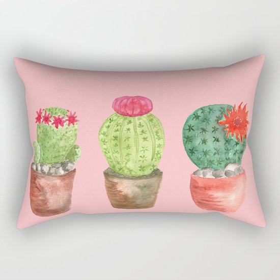 Three Cacti watercolor pink Rectangular Pillow