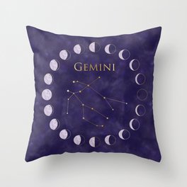 Gemini, Purple Phases of the Moon Throw Pillow