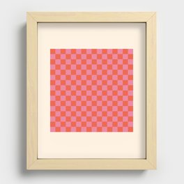 Checkerboard Mini Check Pattern in Hot Pink and Red Orange Recessed Framed Print