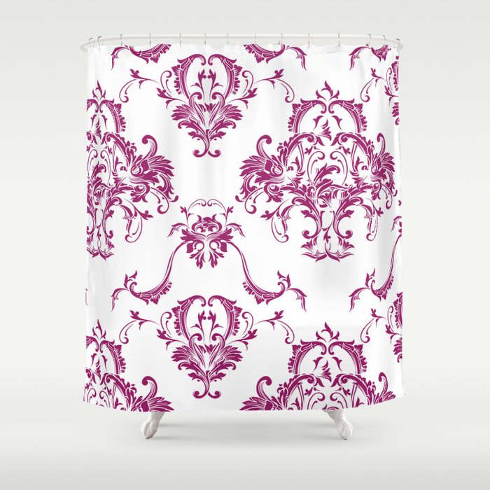 Magenta and White Damask Scroll Baroque Pattern - Colour of the Year 2022 Orchid Flower 150-38-31 Shower Curtain