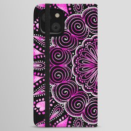 Twirly Purple Mandala with Pink Hearts iPhone Wallet Case