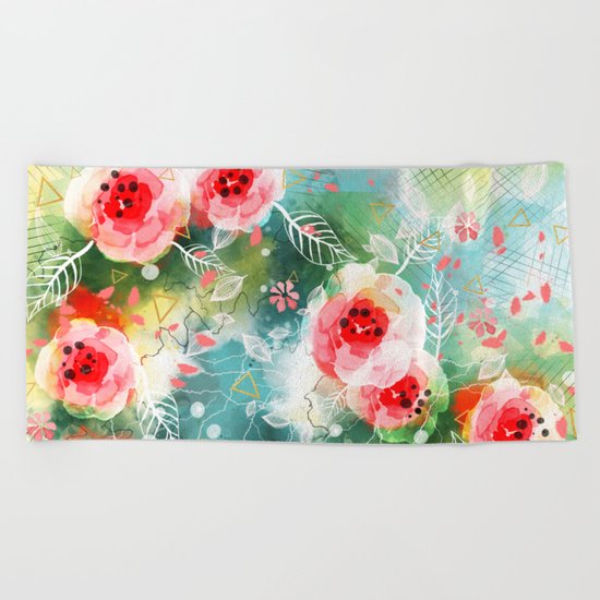 Abstract painting nature and geometric Beach Towel