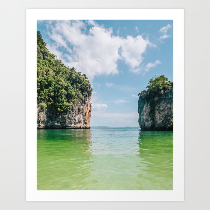Crystal Waters and White Limestone Cliffs in Thailand Fine Art Print Art Print