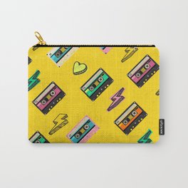 70's, 80's cassette tape vintage retro background. Fashionable poster simple graphic old style with heart and flash. Disco love party 1980. Yellow Carry-All Pouch