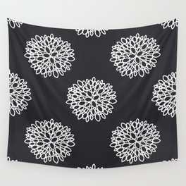 white abstract flowers asters and chrysanthemums Wall Tapestry
