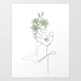 Matcha Lily Girl / Portrait drawing of a woman with flowers on her head Art Print