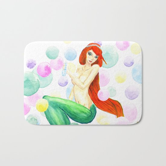 mermaid with colorful bubbles Bath Mat