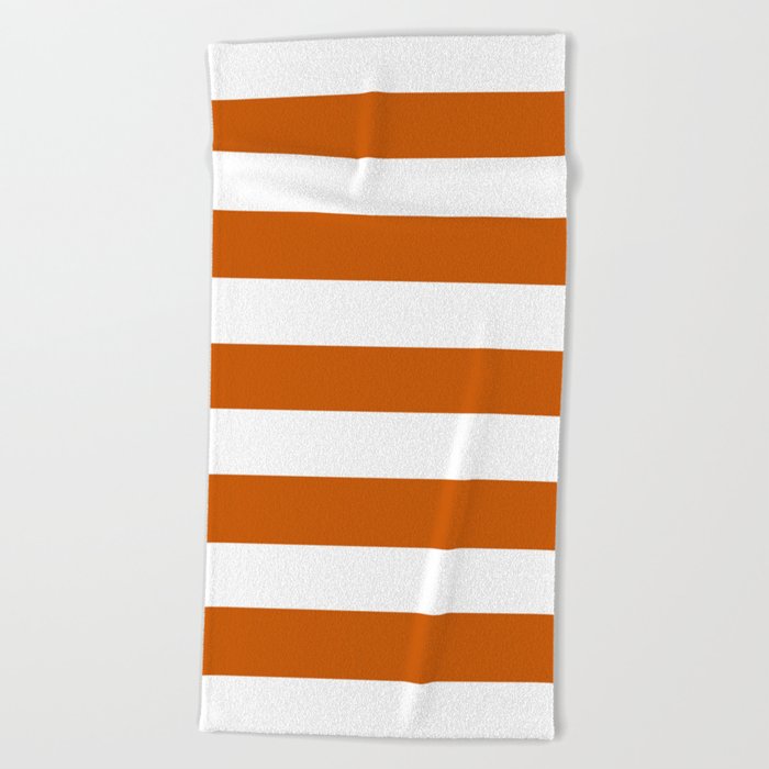 Burnt orange solid color white stripes pattern Beach Towel by