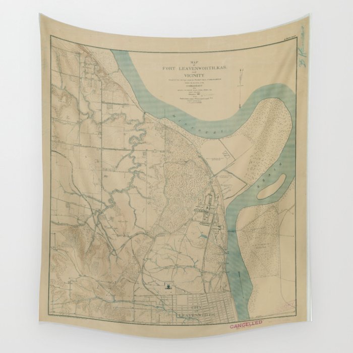 Vintage Map of Fort Leavenworth, Kansas and vicinity Wall Tapestry by Public Domain Gallery 