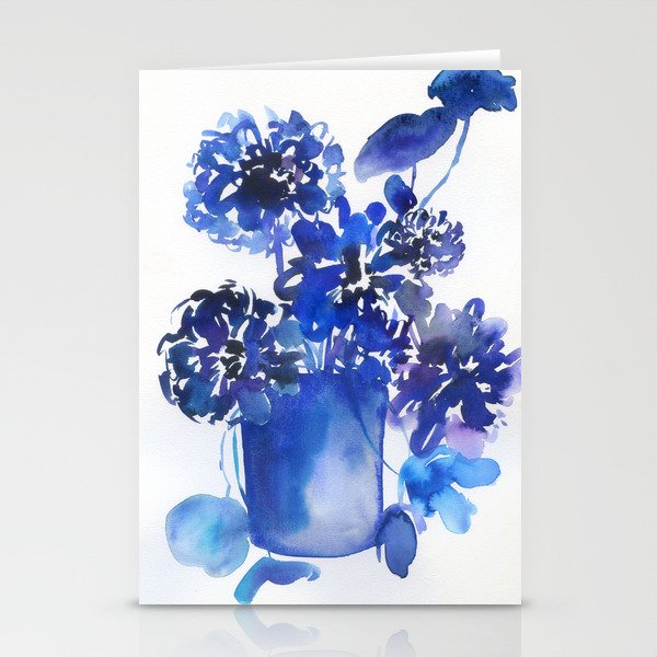 blue stillife: zinnia Stationery Cards