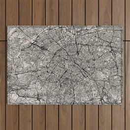 France, Paris City Map - Black and White Aesthetic - French Cities Outdoor Rug