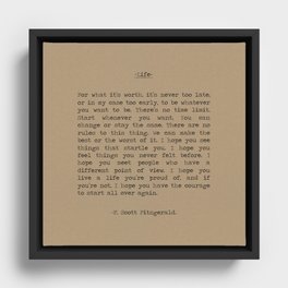 Life For What It's Worth F Scott Fitzgerald Quote The Great Gatsby industrial Style Minimalist Framed Canvas